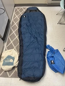 The North Face Sleeping Bag Mummy Roughly 85” Long Blue Black Puffer Insulated - Picture 1 of 7