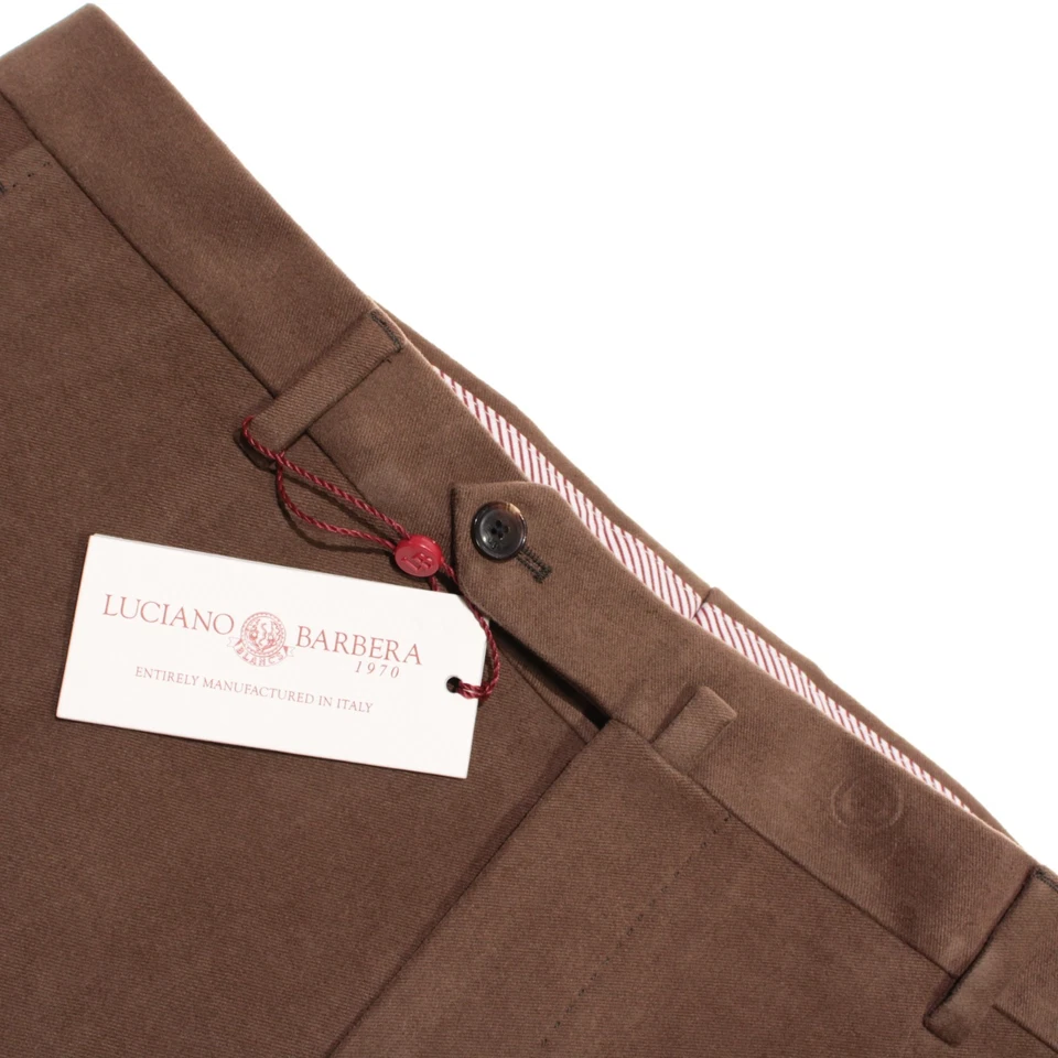 Chinos Luciano Barbera nuevos con etiquetas/informales talla 54 (38 EE. UU.) algodón marrón liso Foto 1 de 4