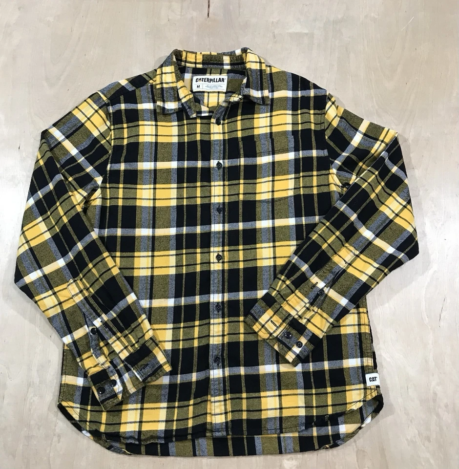 Caterpillar Men’s Flannel Shirt Yellow/Black Plaid Size M Button Up Long Sleeve - Image 1 of 4