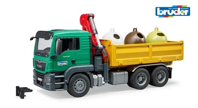 Bruder 03753 MAN TGS Crane truck & 3 glass recycling containers 1:16 bin wagon - Image 1 of 4
