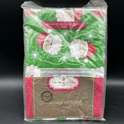 Trim-A-Home Santa Vinyl Tablecloth 52x70 Oval Kmart NOS Christmas Sealed - Image 1 of 4