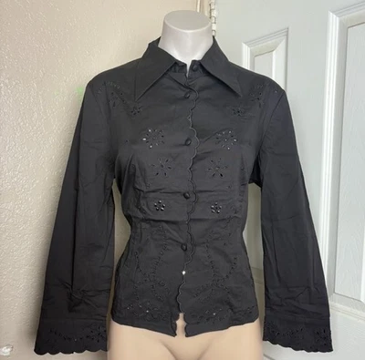 Blusa Top Mandalay Y2K De Colección Manga Larga Corte Láser Festoneado Talla 4 Negra Foto 1 de 4