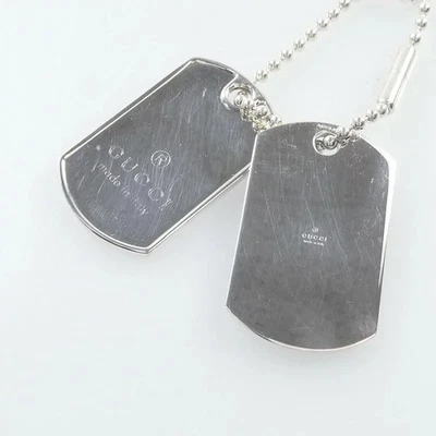 Collana Gucci Diamante Doppia Targhetta Cane 272822 Catena Argento Unisex... - Immagine 1 di 4