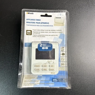 Woods 50009 Temporizador Digital de Alta Resistencia 15 A 125 V 7 Días Ajuste Blanco 1827187 Foto 1 de 4