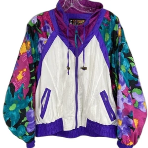 Vintage Gr. M Windbreaker Softshell Jacke hell Schmuckton Blumenmuster lila 90er - Bild 1 von 8