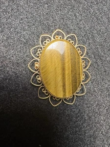 Tigerauge Gold Filled Vintage Brosche Anstecknadel - Bild 1 von 3