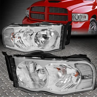 FOR 02-05 DODGE RAM 1500 2500 3500 CHROME HOUSING CLEAR CORNER HEADLIGHT LAMPS - Image 1 of 4