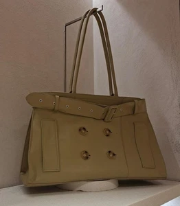ZARA BNWT 2025. BEIGE LEATHER TOTE CITY BAG BELT DETAIL BUTTONS. 6573/610 - Picture 1 of 9