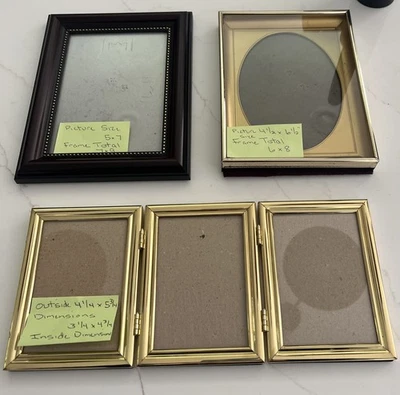 3 Vintage Regency Style Picture Frames Mixed Set Brass Art Deco Style Farmhouse - Image 1 of 4