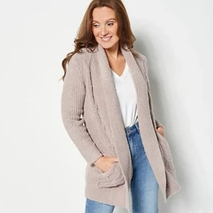 Barefoot Dreams 3X CozyChic Cardigan con cavo tortora nuovo con etichetta - Foto 1 di 4