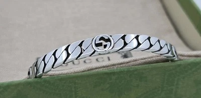 Gucci  Cuff Bracelet,  Interlocking G 5 Station , Size 6.5, Sterling Silver,New  - Image 1 of 4