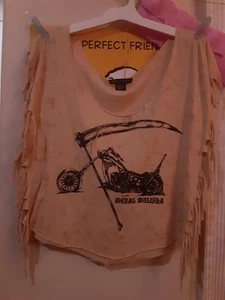 Y2K Damen Metal Mulisha Fransen Sensenmann bauchfreies Oberteil Tank Shirt Medium Biker Grunge - Bild 1 von 3