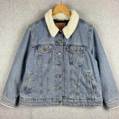 Levis Denim Jacket Mens 1X Blue Quilt Lined Sherpa Collar Type 3 Trucker Grunge - Image 1 of 4