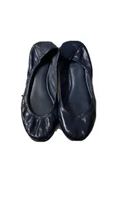 Ballerine TORY BURCH EDDIE blu vernice pelle con logo taglia US 6 - Foto 1 di 12