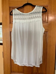 Johnny Was Love White Eyelet Lace Blouse Tunic Top Sleeveless Women Size L - Picture 1 of 5