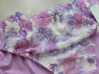 US Size L/7 Nylon Shiny Smooth Tricot Flower Lace Japan Panties Pink Purple — 第 1/4 张图片