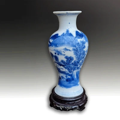Chinese Qing Dynasty Vase -Cobalt blue and white - 17cm H - Image 1 of 4