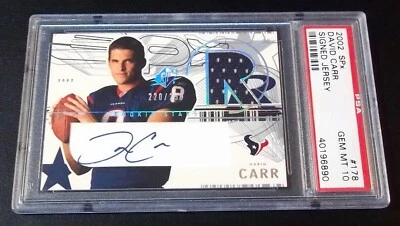 (#220/250) PSA 10 Rc Jersey David Carr Auto 2002 SPX 178 Rookie Signed Autograph - Image 1 of 4