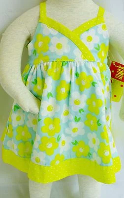 Penelope Mack Girls Dress Green White Blue Floral Polka Dots Diaper Cover Panty - Image 1 of 4