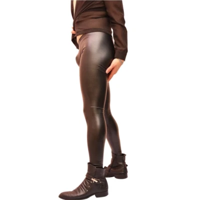 Hommes Faux Cuir Sexy Pantalon Skinny Leggings Effet Mouillé Serré Clubwear - Photo 1/4