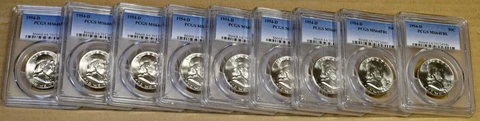 1954-D PCGS MS64 FBL Franklin Half Dollar - 100% Blazing White Cover