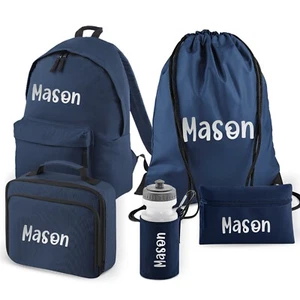 Personalised 5 Piece Backpack Set in Navy Blue with Name for Kids Back To School - Picture 1 of 9