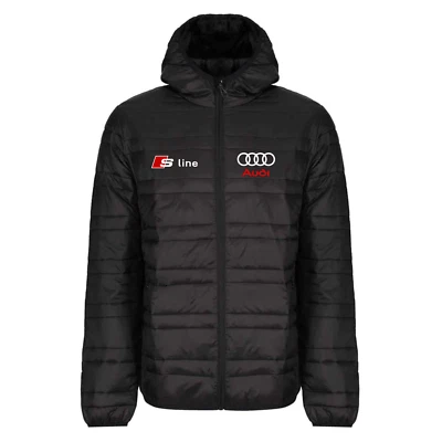 Audi S LINE Mens Car Racing Motor Sport Puffer Puffa Hooded Insulated Jacket - Image 1 of 3