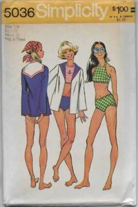 Vintage 70s Simplicity Pattern 5036 Junior BADEANZUG & Strand JACKE 7/8 - Bild 1 von 2