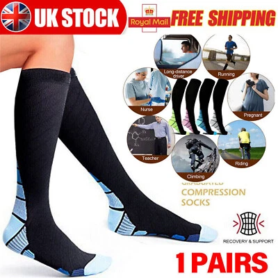 Compression Socks Knee High Anti Fatigue Flight Running Varicose for Men Ladies - Image 1 of 4