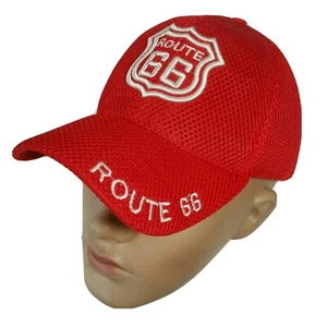 Gorra ajustable de béisbol roja transpirable con visera curva bordada Route 66 - Imagen 1 de 12