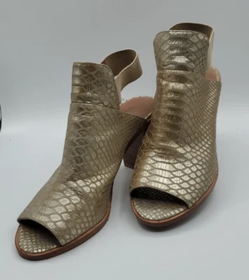 Donald PLINER Khloe Gold Leather Platino Snake Print Peep Toe Shoe Bootie Size 9 - Image 1 of 4