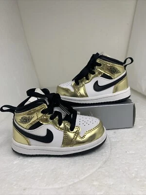 Nike Air Jordan 1 средний металлик золото черный белый (TD) размер 6C ребенка ясельного возраста DC1424-700 - Изображение 1 из 4