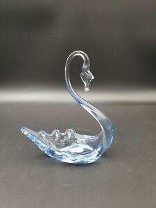 Whitefriars Glass Swan Saphire Blue Hand Blown Trinket Dish Figurine  England 