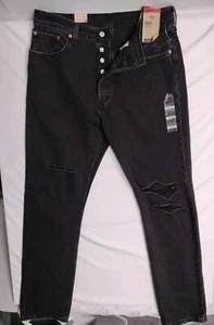 NUOVO Levi's 501 Originale 32x32 Dritto Nero Bottone Fly 100% Cotone Anticato - Foto 1 di 20