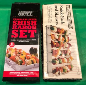 2 Sets Backyard BBQ Grill/Charcoal Companion Shish Kabob Skewers (12) Rack - Picture 1 of 3