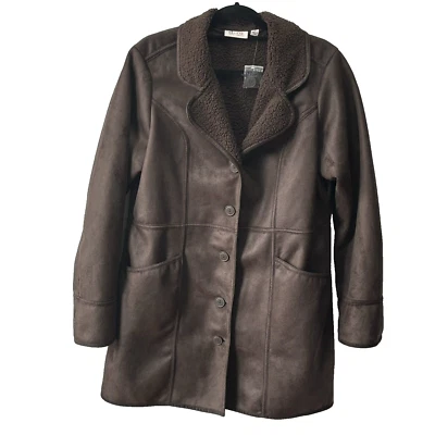 Abrigo de gamuza sintética Denim & Co. para mujer talla M marrón abrigo de invierno botón delantero Foto 1 de 4