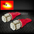 Pair 5smd 5 5050 Smd Led T10 W5w 194 360 Red Interior Dome Wedge 12v Light Bulb
