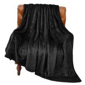 Fleece Blanket Throw Blankets for Couch & Bed, Luxury Throw(50"x60") Black - Picture 1 of 7