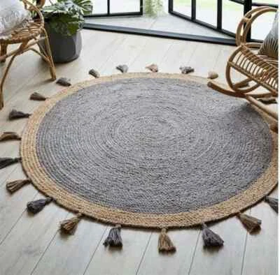Rugs Carpet Jute Braided Round Floor Mat Natural Organic Carpet Reversible Rug - Image 1 of 4