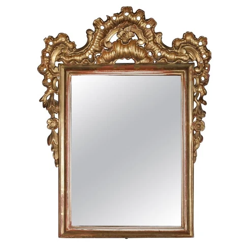 18th Century Antique French Rococo Foliate & Gadroon Giltwood Wall Mirror Cover