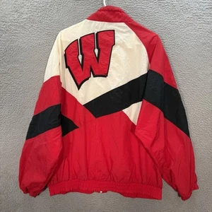 Vintage Wisconsin Badgers Jacket Mens XL Red Colorblock Windbreaker Apex One 90s - Picture 1 of 13