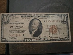 1929 Ten Dollar Bill $10 US Currency Note San Francisco California  - Picture 1 of 11