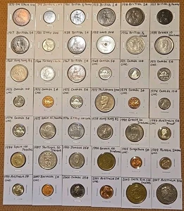 Lot 42 World Coins 1870-2007 Mixed Countries/Dates/Sizes in 2x2 Flips Cheap! - Picture 1 of 10