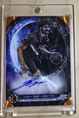 🔥2023-24 Topps Cosmic Chrome Shaedon Sharpe Equinox Auto Orange Refractor #1/25 - Image 1 of 2