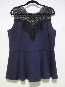 CITY CHIC PLUS SIZE L / 20 SLEEVELESS TOP, NAVY BLUE WITH BLACK LACE - Picture 1 of 8