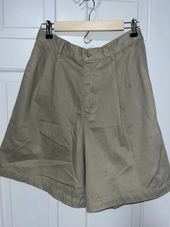 Pantalones Cortos Chinos Ralph Lauren De Colección Para Mujer 12 Tostados Caqui Plisados EE. UU. Tiro Alto Sólidos Foto 1 de 4