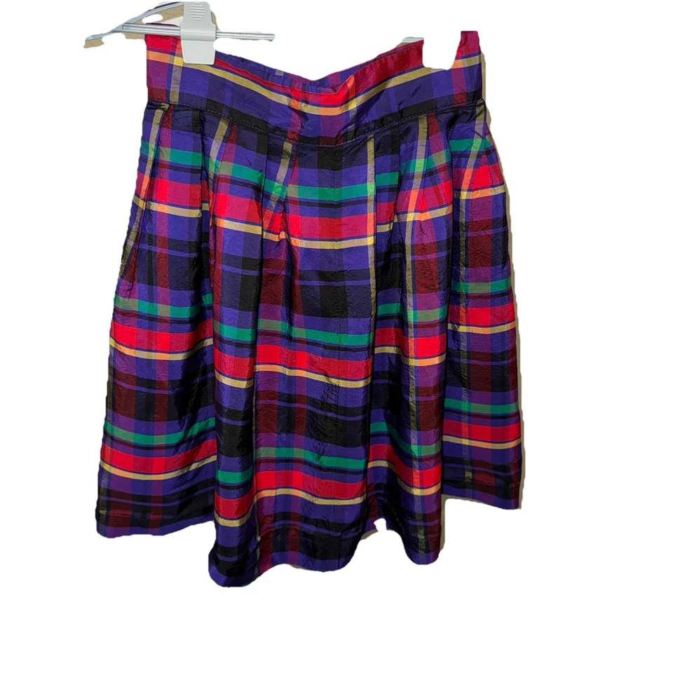 复古 Espirit 90 年代打褶 A 字女学生裙格子学院风 7/8 码或小号 — 第 1/4 张图片