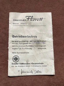 Permiso de funcionamiento Kreidler Florett K54/32 D 1970 original - Imagen 1 de 1
