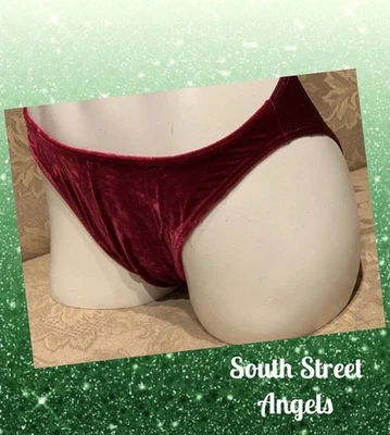 BRAGAS BREVES VINTAGE BORGOÑA ROJO TERCIOPELO BRILLANTE SATINADO TRASERO CORTE ALTO ~ MEDIANAS Foto 1 de 4