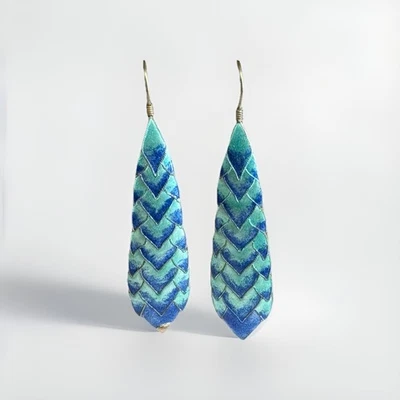 纯银美人鱼珐琅羽毛耳环 — 第 1/4 张图片